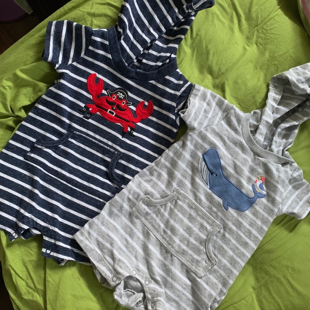 Two 9month hooded rompers